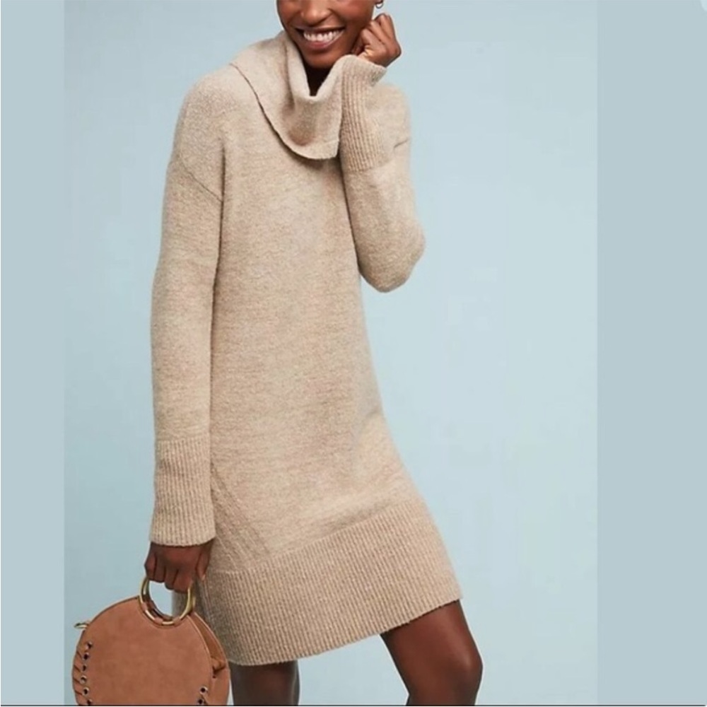 Sweater dress Cowl Neck Anthropology light cream color